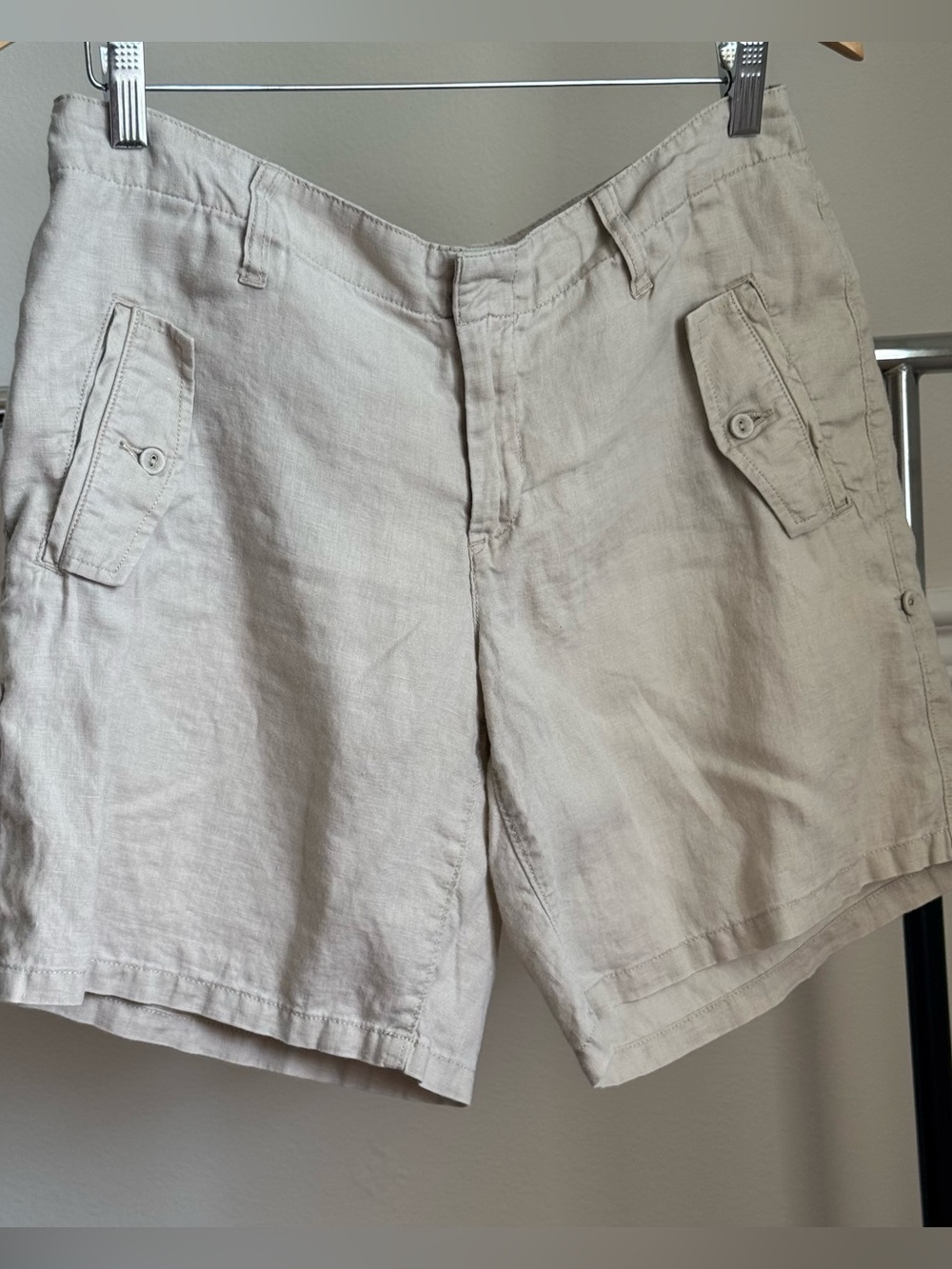 Tommy Hilfiger Light Beige  Utility Bermuda Linen Shorts Size 8 Pre-Owned
